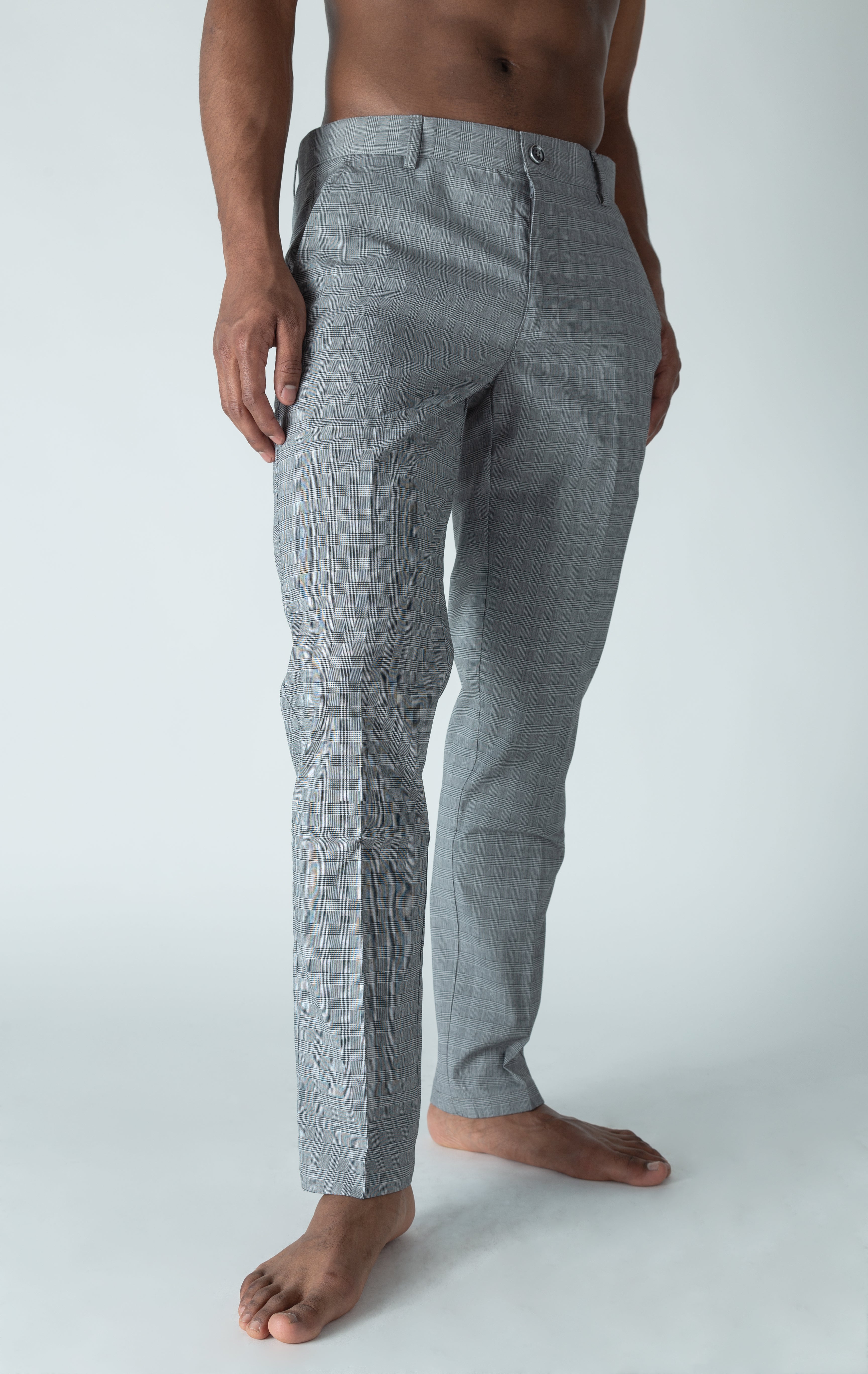 Grey men's plaid dress pants.