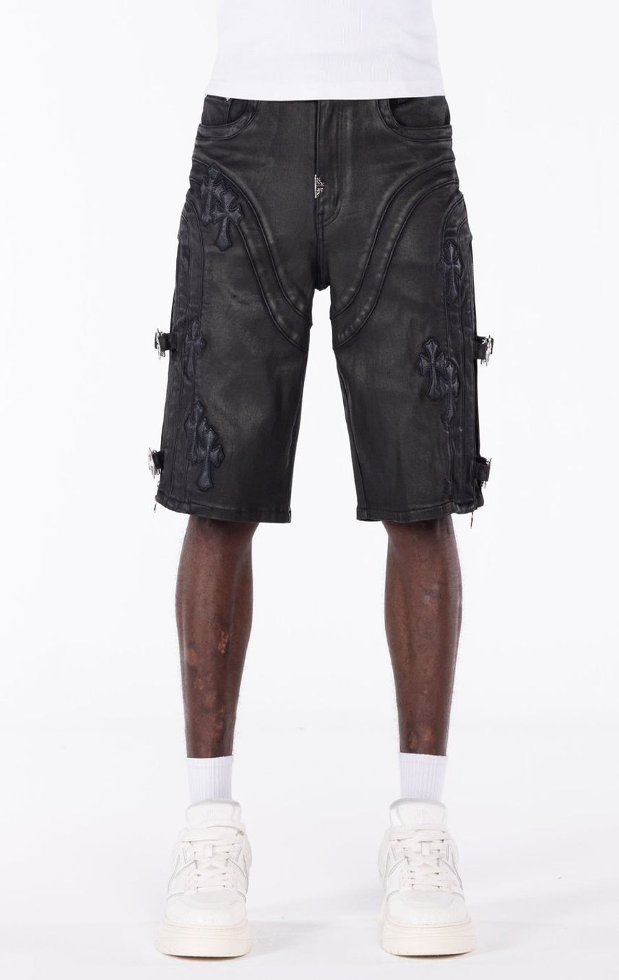 All Black Cross Buckle Shorts