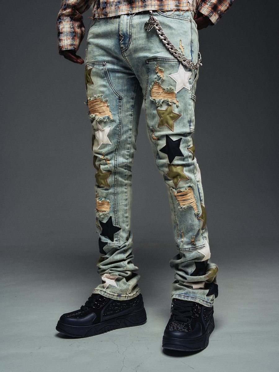 Vintage Olive Green Stars|Denim