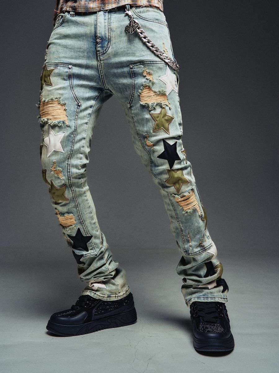 Vintage Olive Green Stars|Denim