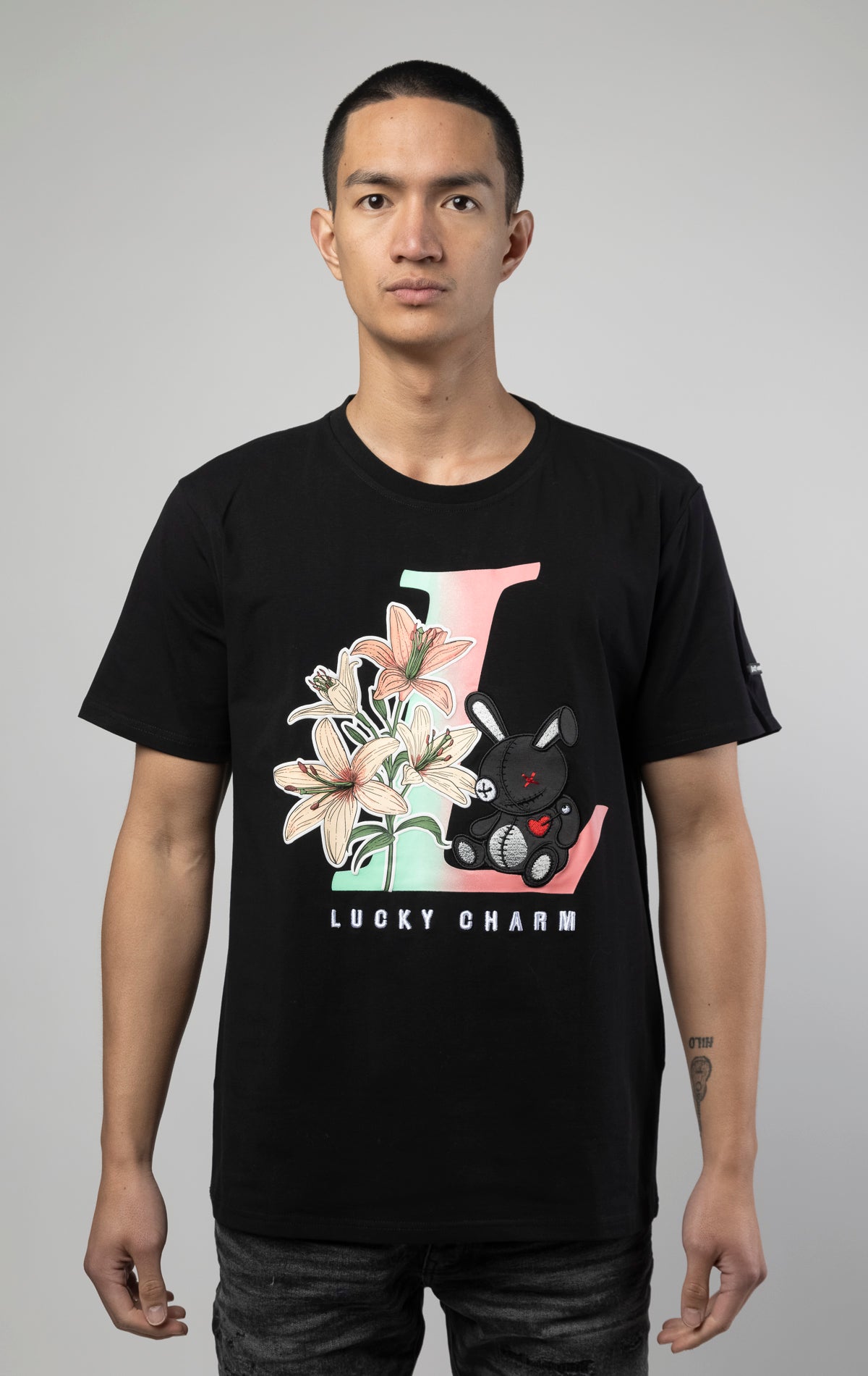 BKYS L lucky charm, t-shirt with bunny graphic on the front