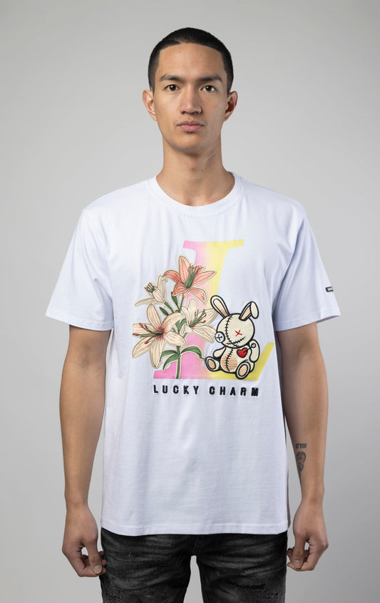 BKYS L lucky charm, t-shirt with bunny graphic on the front