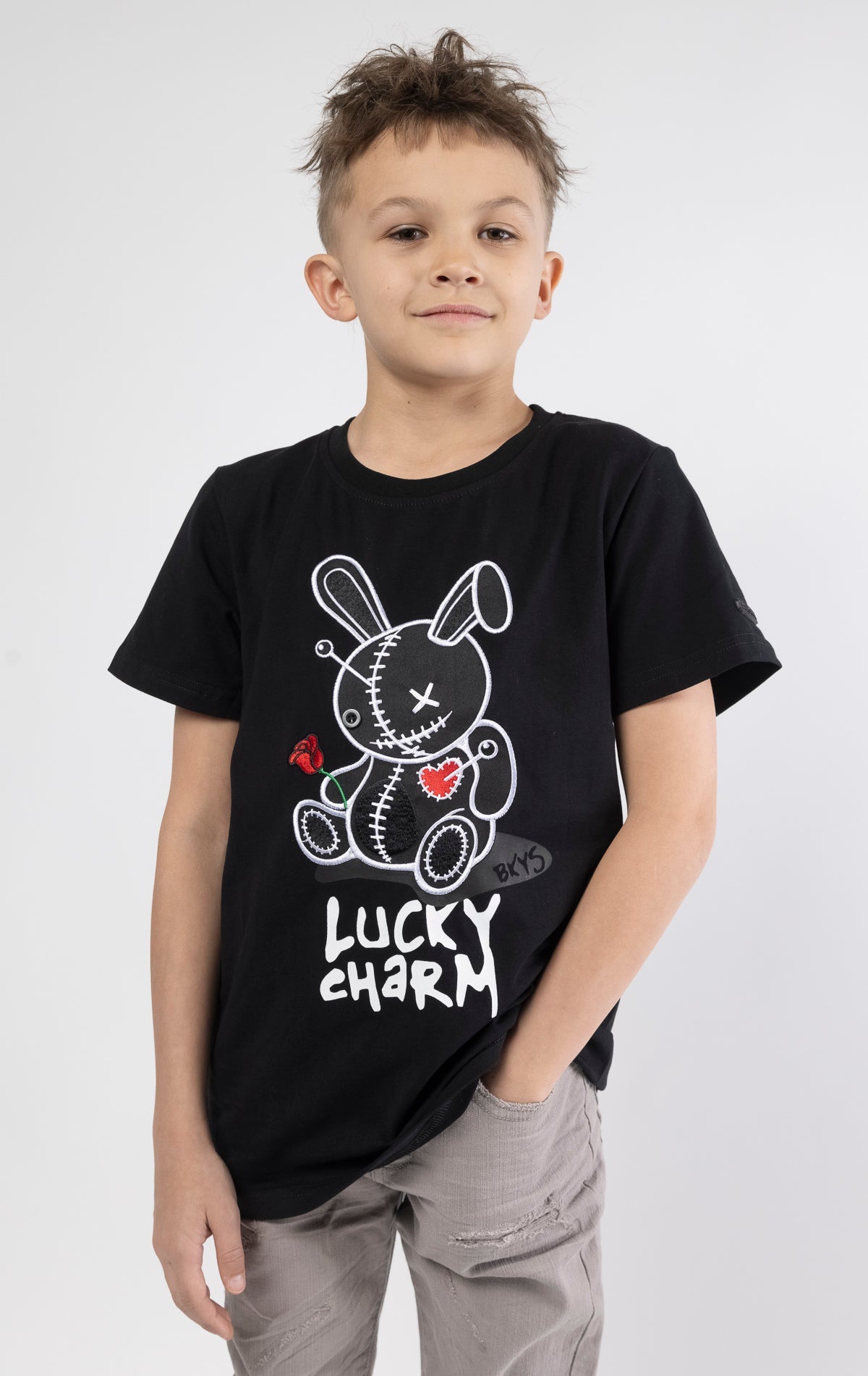 BKYS Black reflect Lucky Charm kids t shirt.