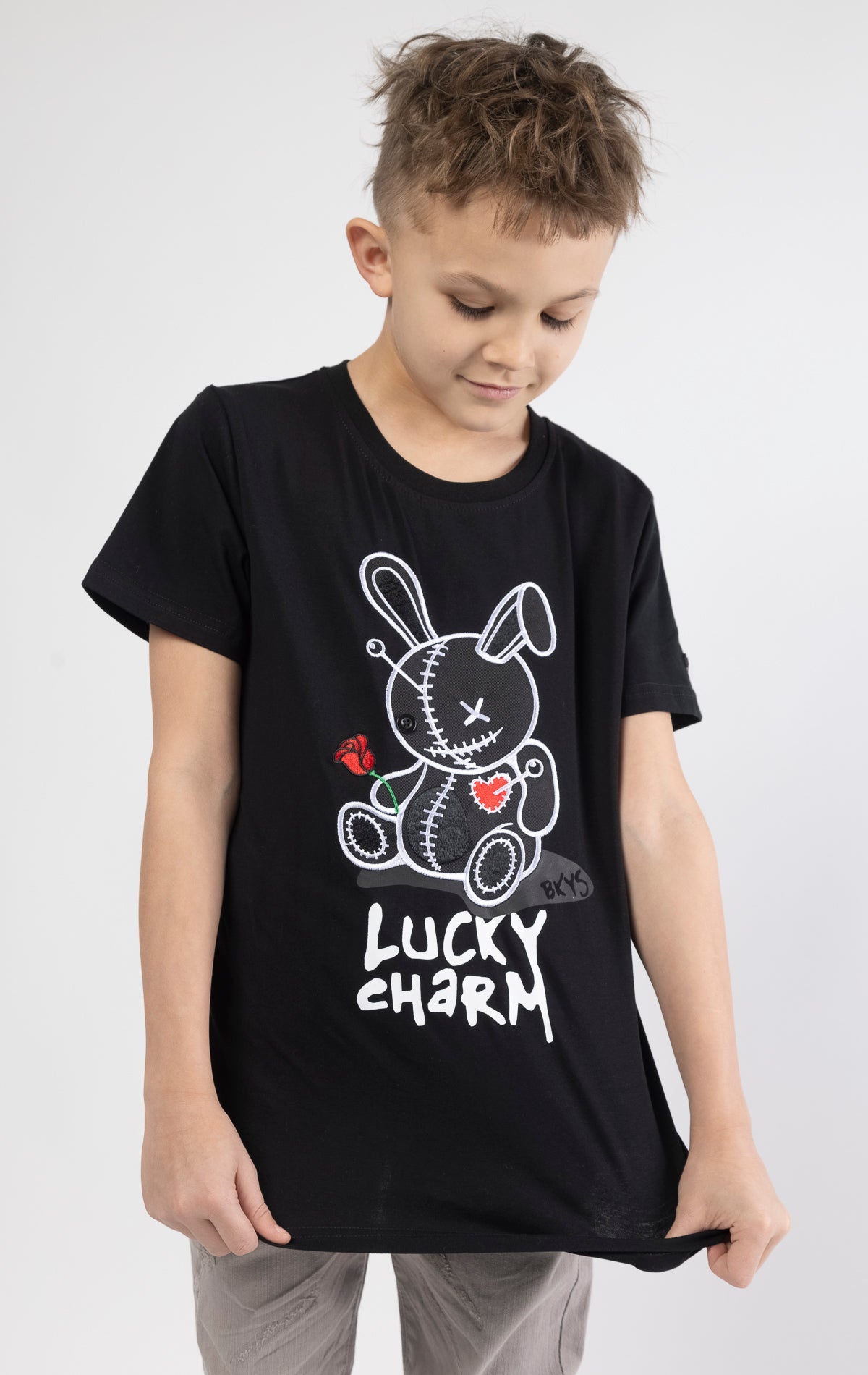 BKYS Black reflect Lucky Charm kids t shirt.