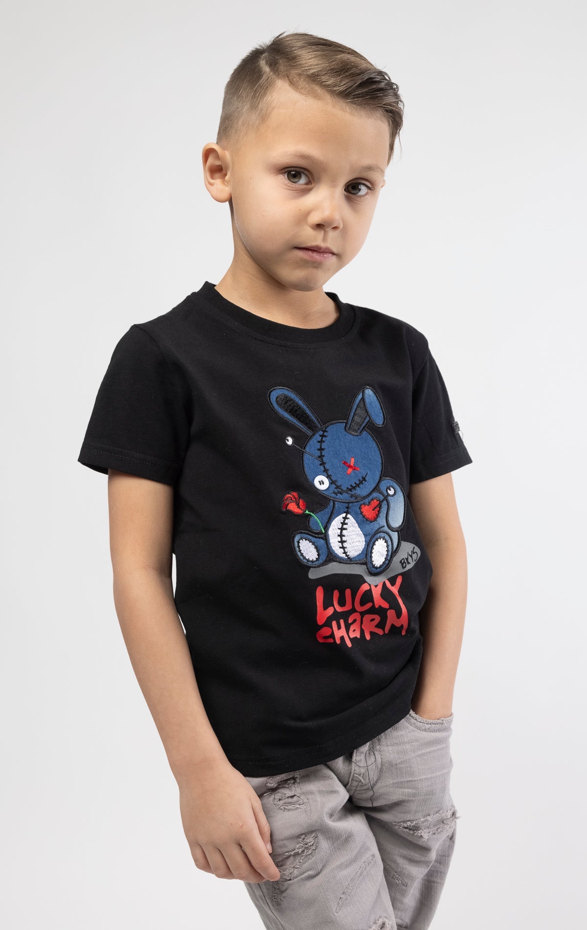BLACK SHIRT WITH BLUE DENIM BKYS Lucky Charm-Kids - DENiMPiRE