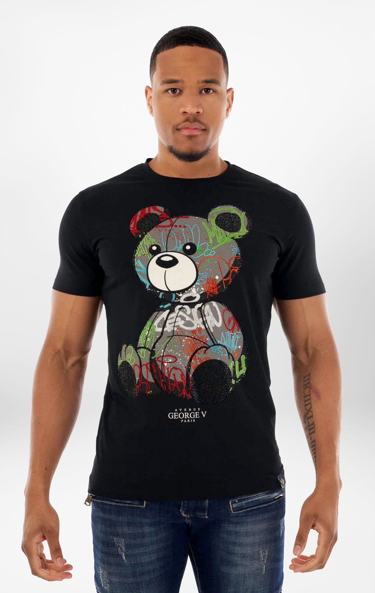 Black George V colorful bear t-shirt