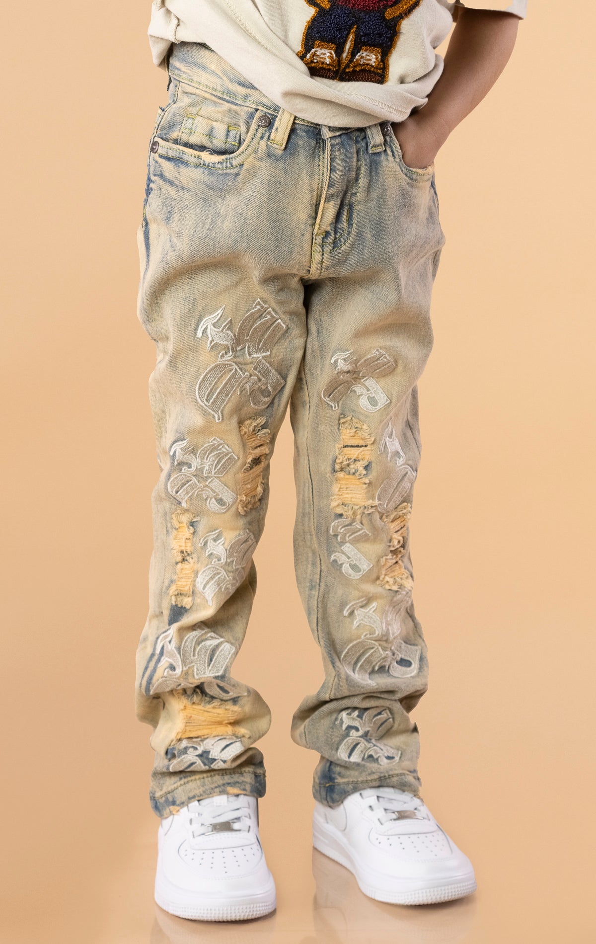 Kids Embroidery Stack Jeans