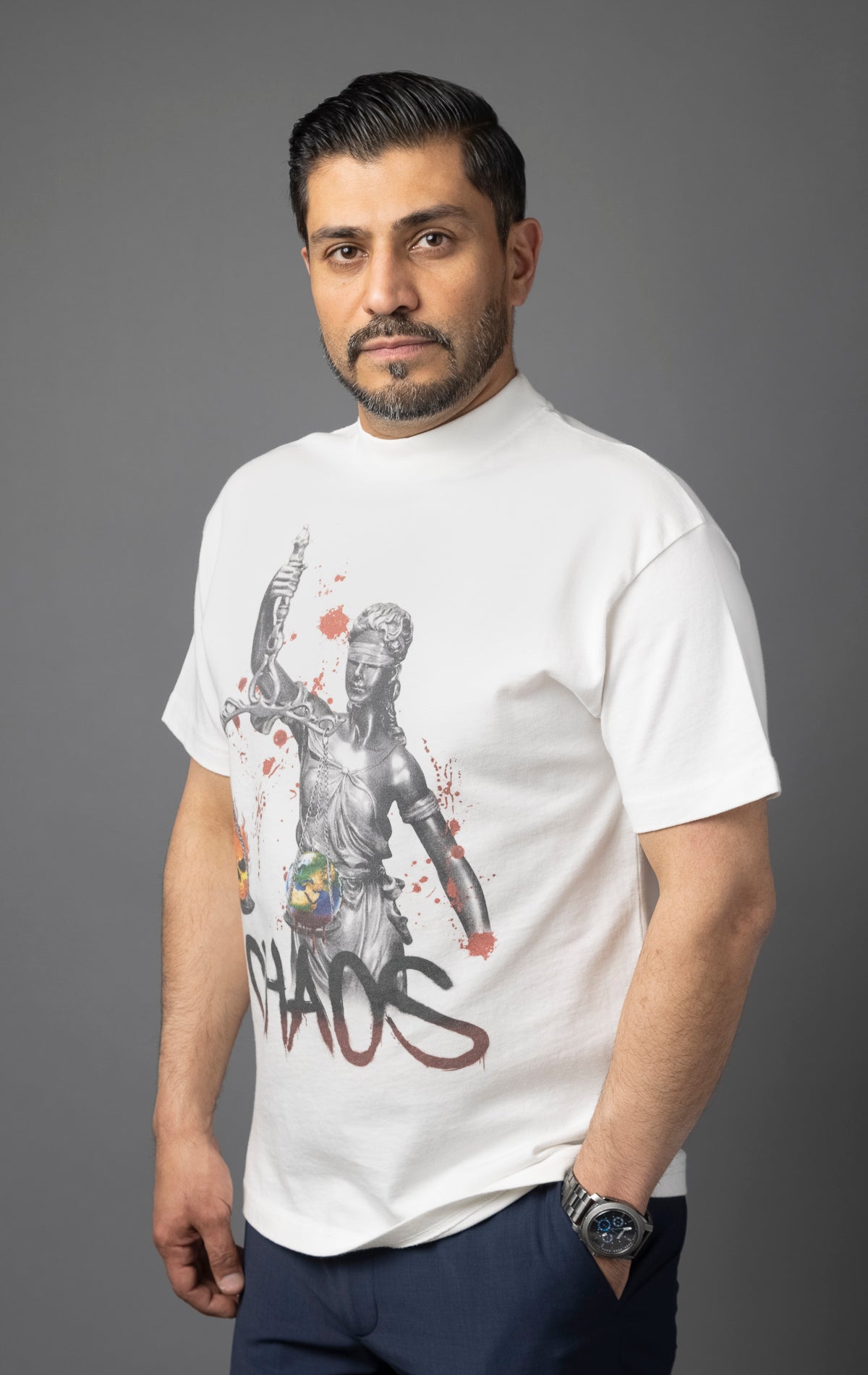 Chaos graphic t-shirt in white.