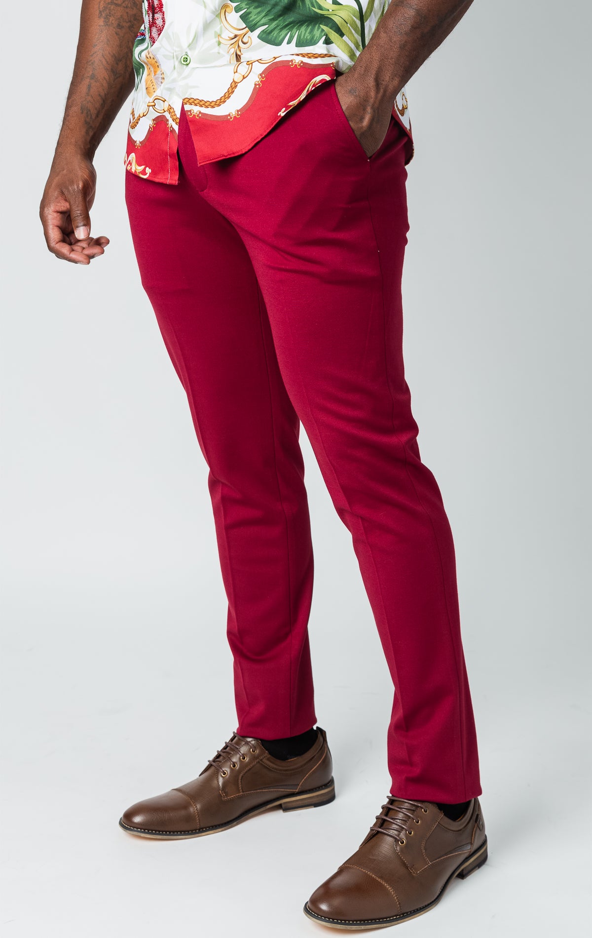 Men's basic solid color chino dress pants with elastic waistband technology in multiple colors