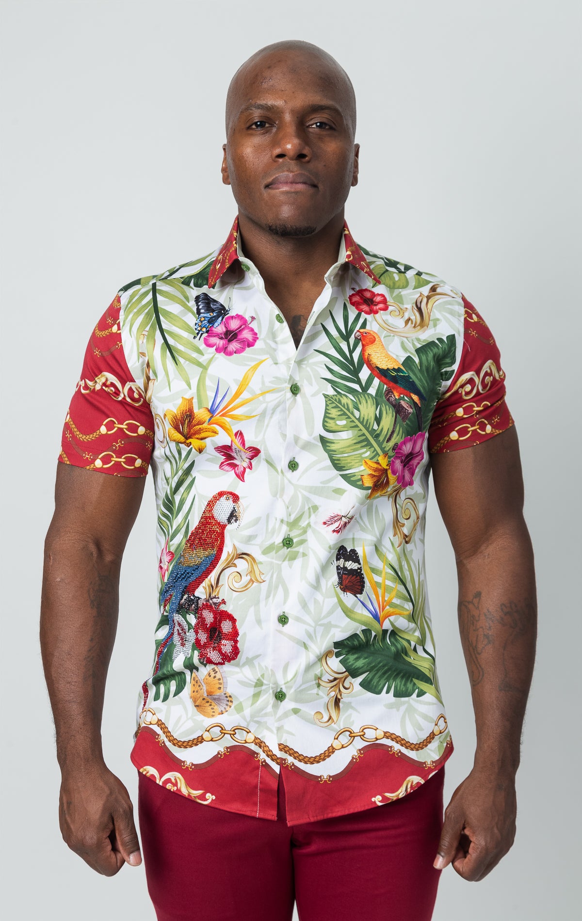 Short-sleeved shirt with captivating designs, made from soft and breathable fabric, ideal for casual occasions.