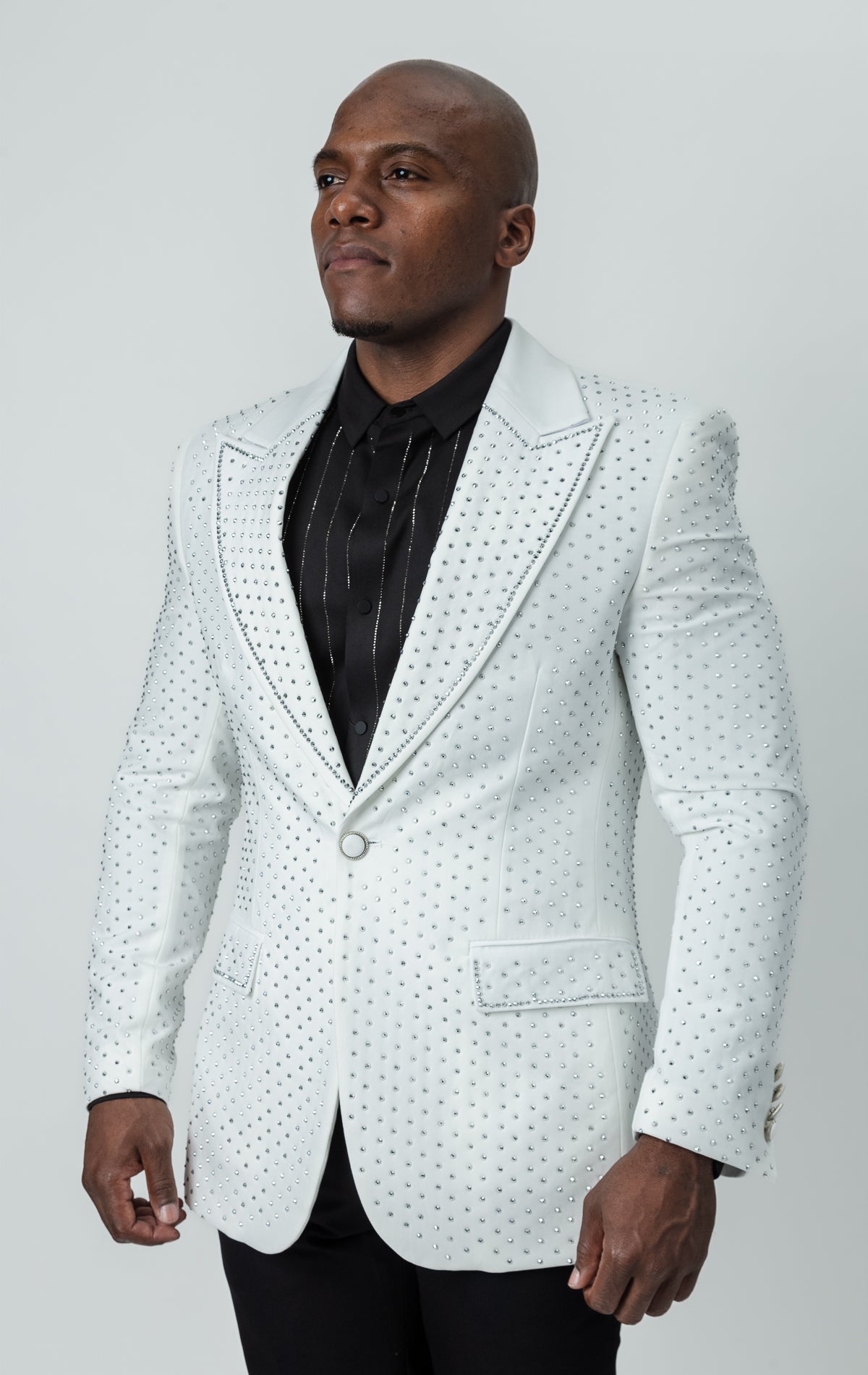 White blazer with silver crystals
