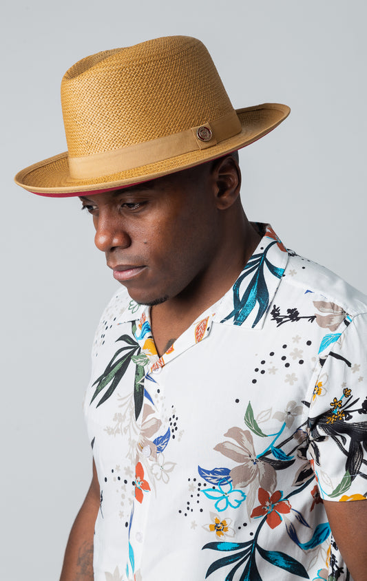 Limited edition natural straw fedora with 2.5" snap brim and contrasting under brim from the Empire Collection.
