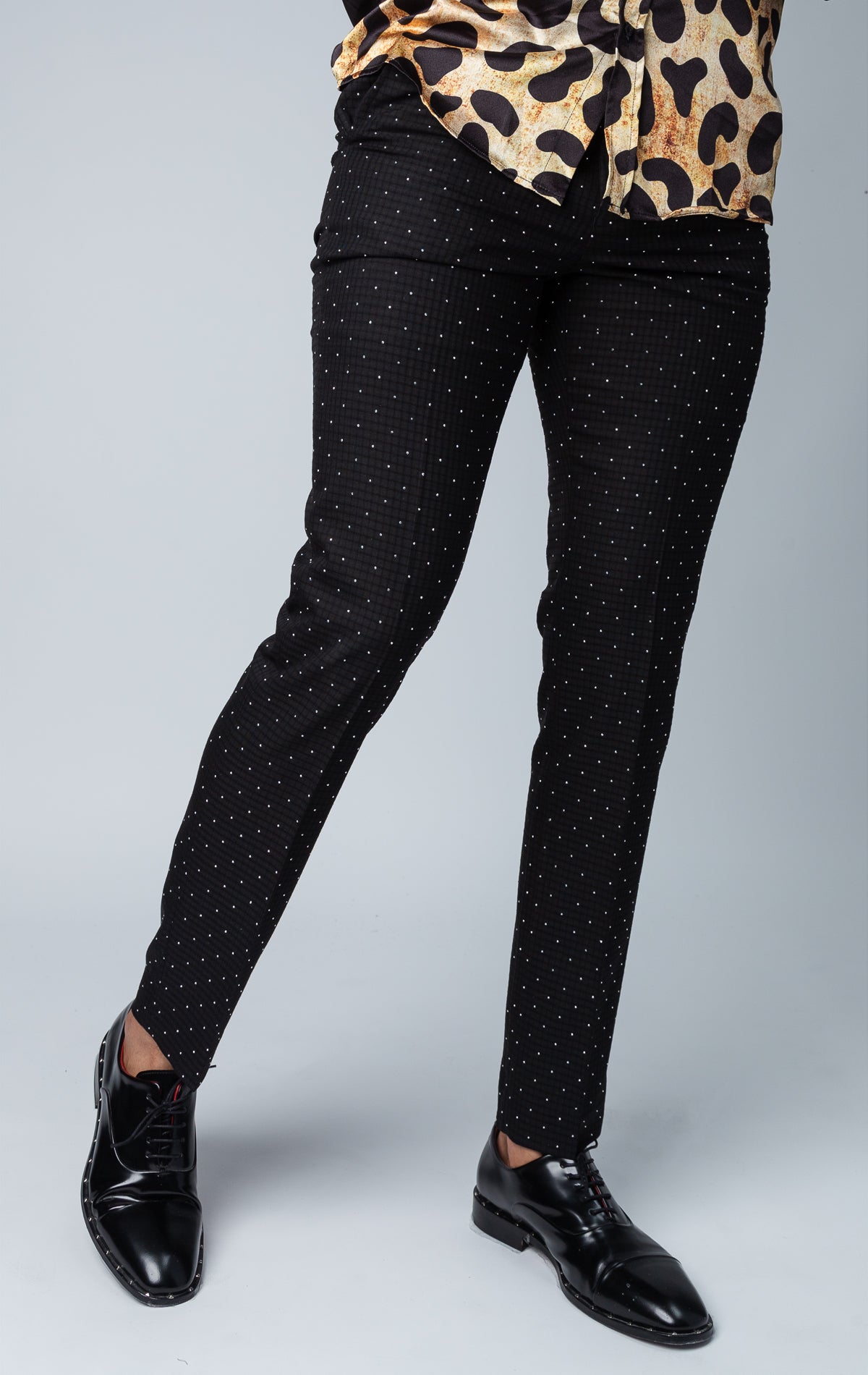 Black dress pants with crystals all over