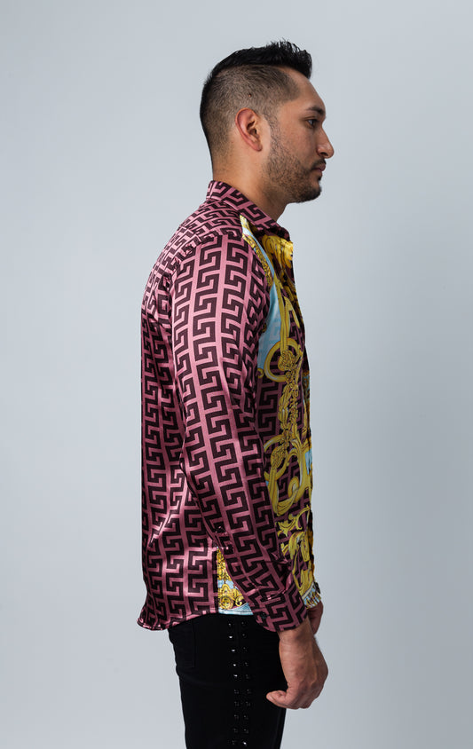 Men's lightweight long-sleeve button-up shirt in a variety of colors and patterned prints. The shirt is made from a lightweight fabric and features long sleeves, a classic button-up closure, and a patterned print design.