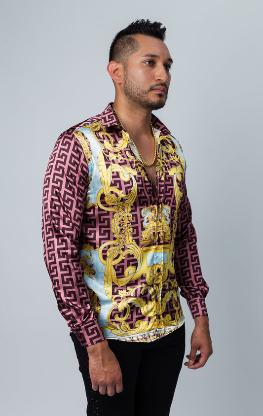Men's lightweight long-sleeve button-up shirt in a variety of colors and patterned prints. The shirt is made from a lightweight fabric and features long sleeves, a classic button-up closure, and a patterned print design.