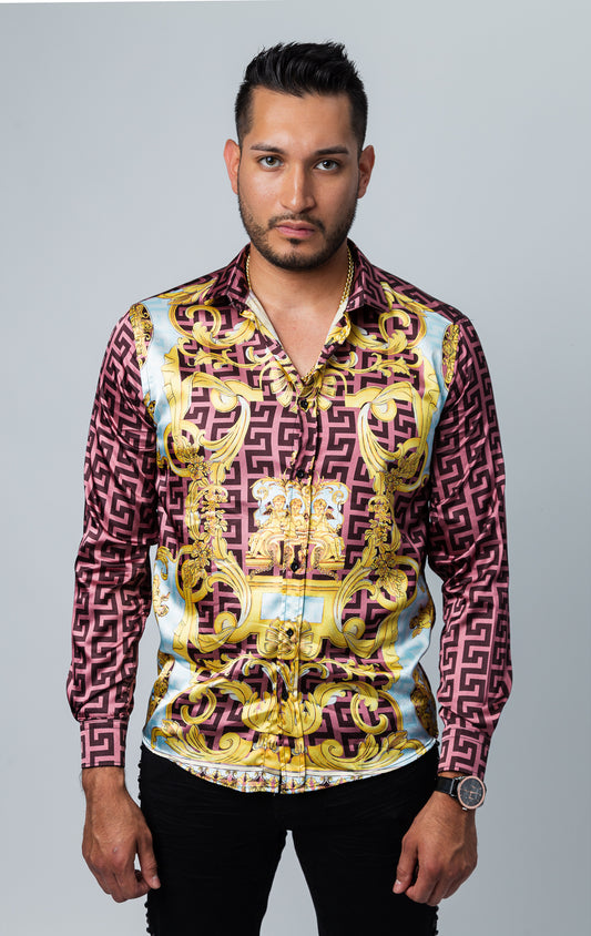 Men's lightweight long-sleeve button-up shirt in a variety of colors and patterned prints. The shirt is made from a lightweight fabric and features long sleeves, a classic button-up closure, and a patterned print design.