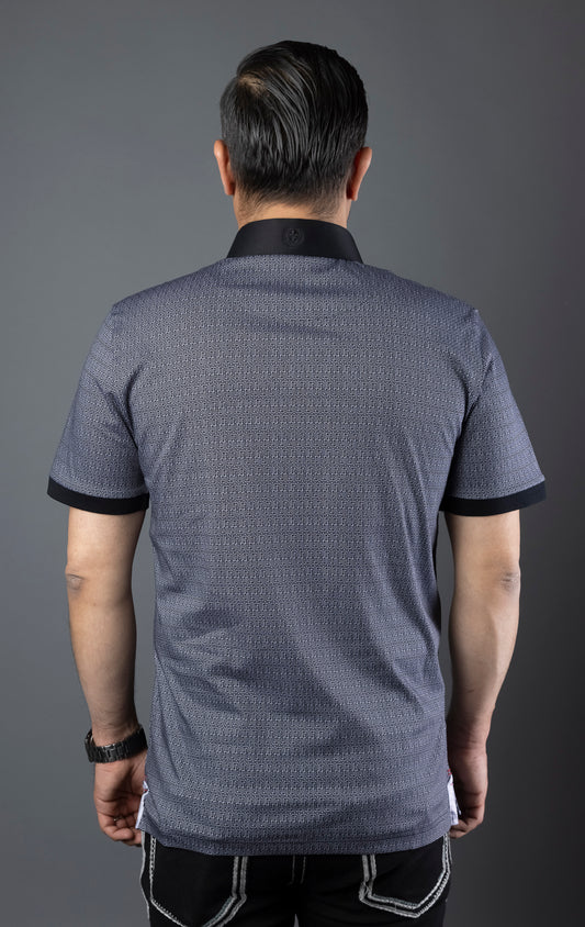 Men's casual dress polo shirt with contrast collar and embroidery, made from high-end 100% mercerized cotton.