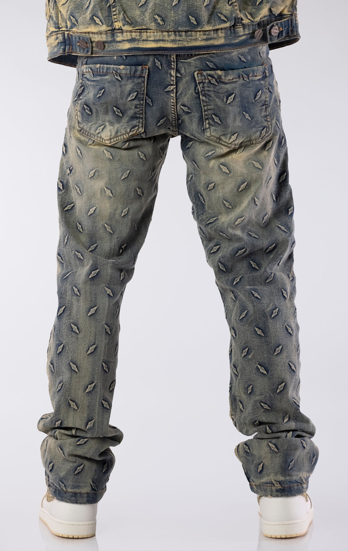 Diamond Ruffled Jeans Diamond Embossed Jeans