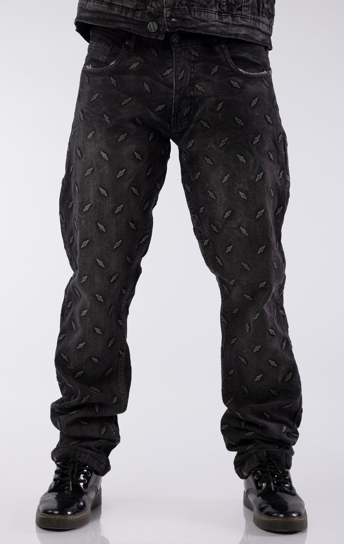 Diamond Ruffled Jeans Diamond Embossed Jeans