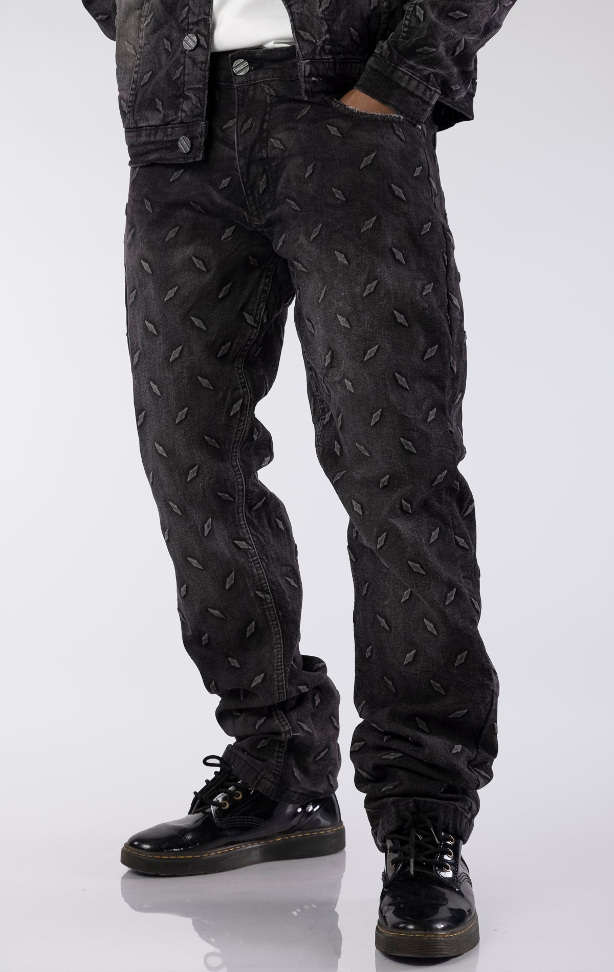 Diamond Ruffled Jeans Diamond Embossed Jeans