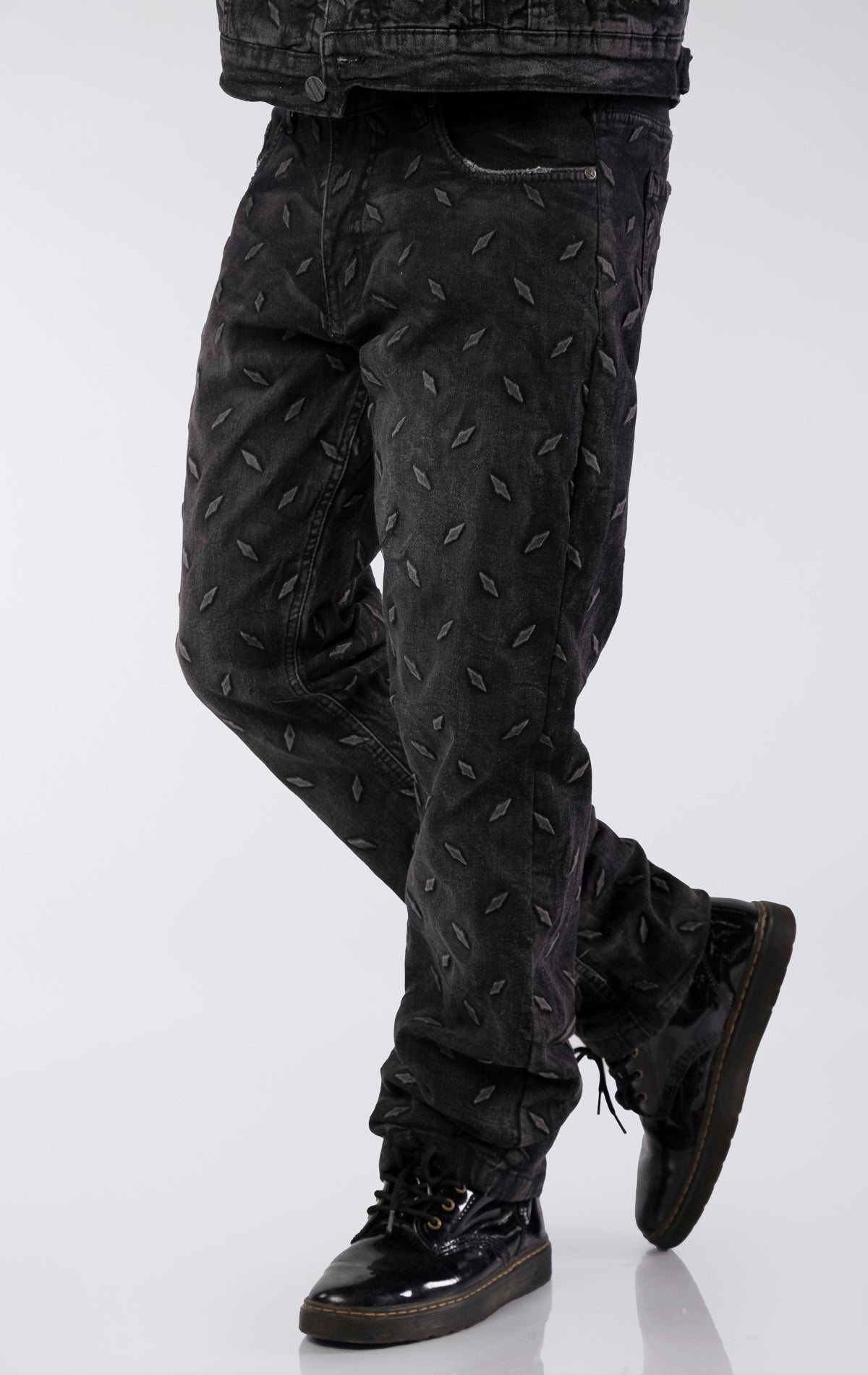 Diamond Ruffled Jeans Diamond Embossed Jeans