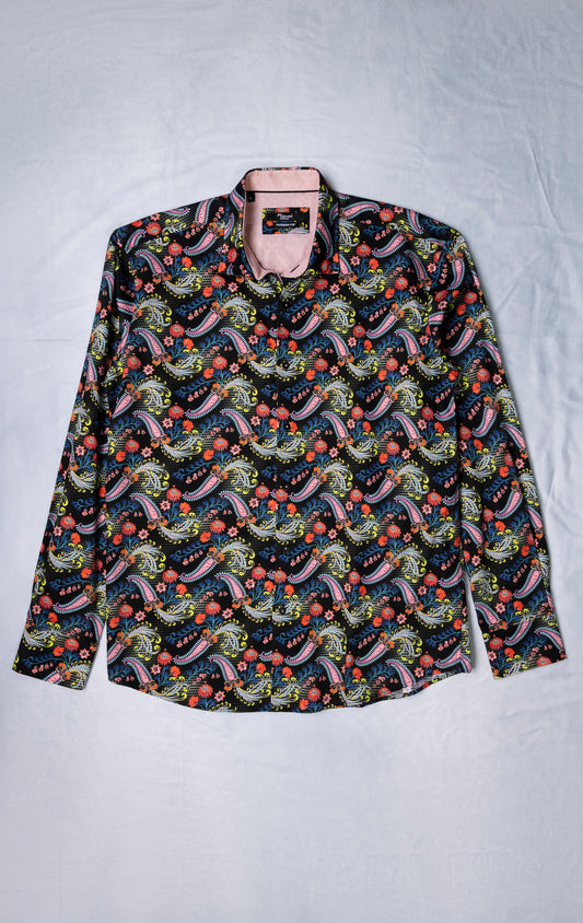 Men's long sleeve button-up shirt in a variety of colors. The shirt features a tailored slim fit, contrast trim, and is made from 100% cotton.