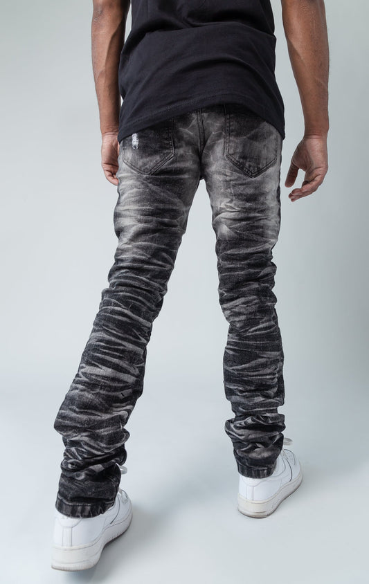 Black ripped low-waisted and slim jeans.