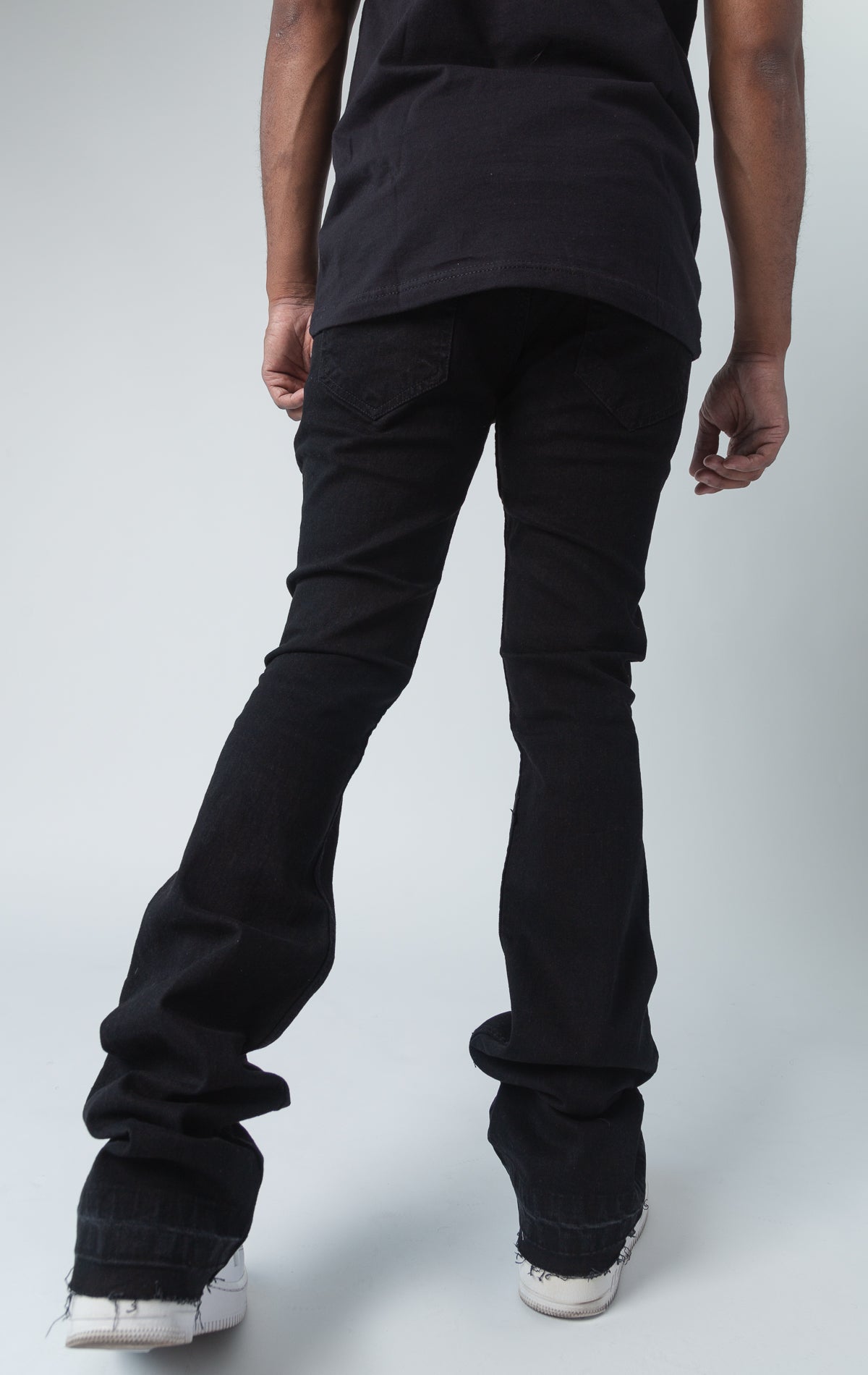 Worn down stacked denim in black