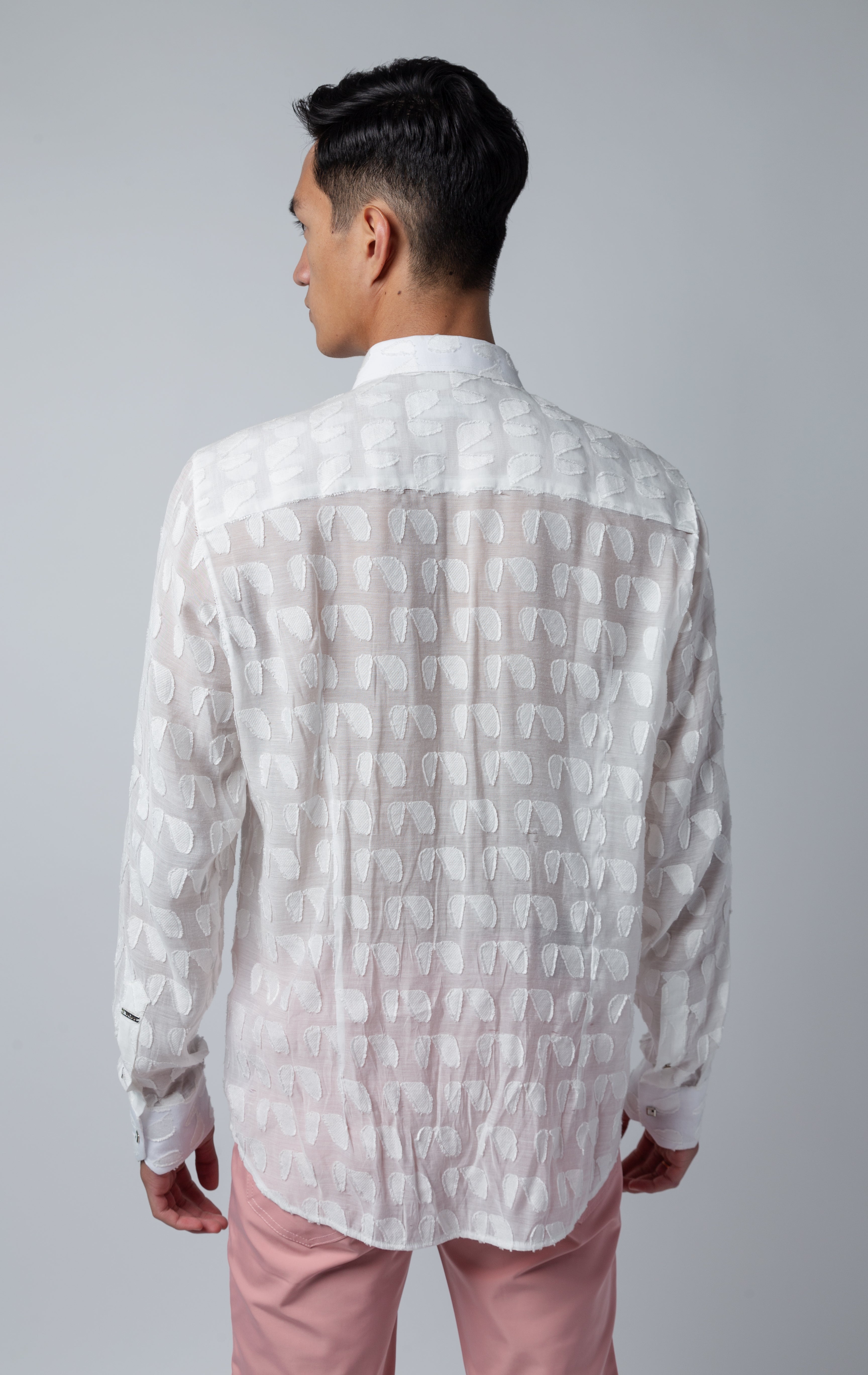 Unique long sleeve button up shirt in white