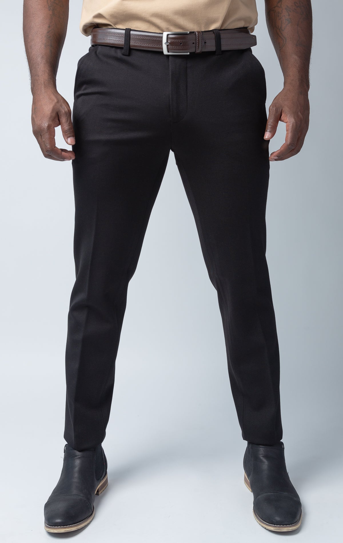 Men's basic solid color chino dress pants with elastic waistband technology in multiple colors