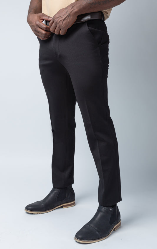 Men's basic solid color chino dress pants with elastic waistband technology in multiple colors