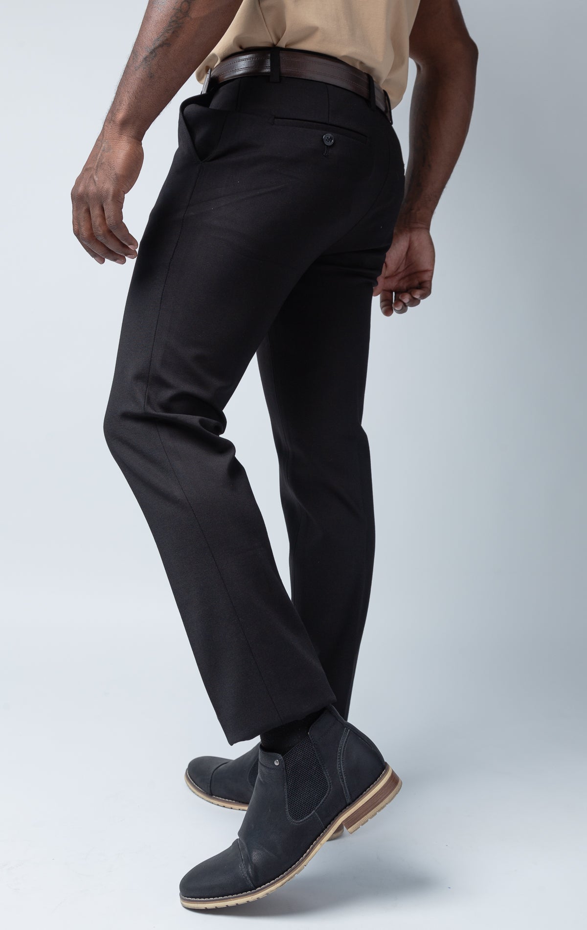 Men's basic solid color chino dress pants with elastic waistband technology in multiple colors