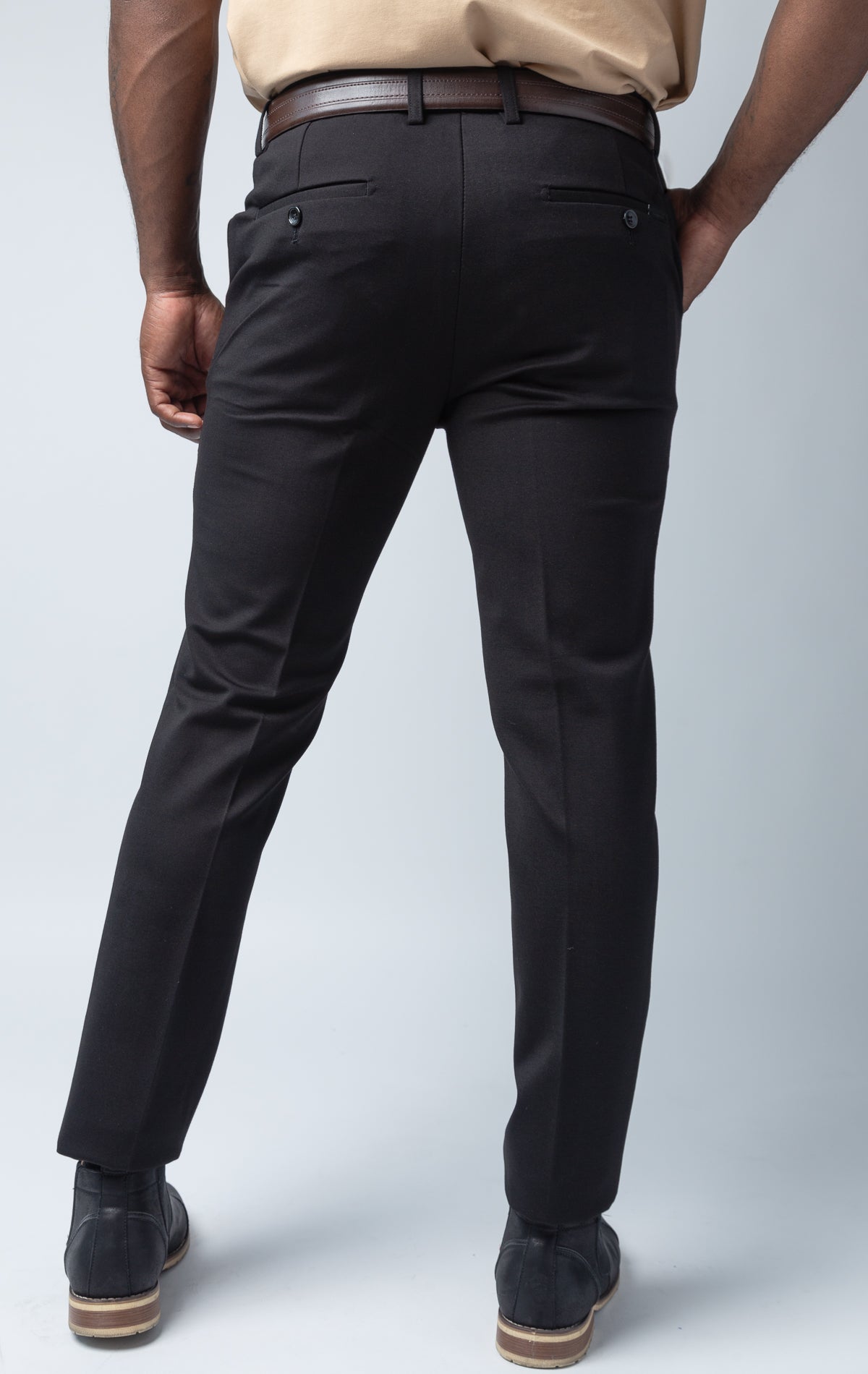 Black Dress pants with elastic waistband technology.
