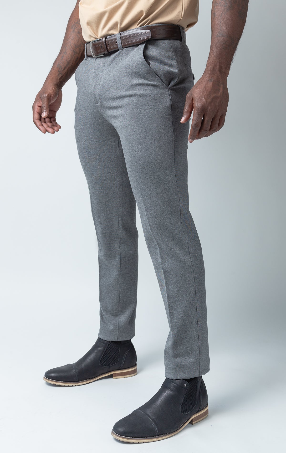 Men's basic solid color chino dress pants with elastic waistband technology in multiple colors