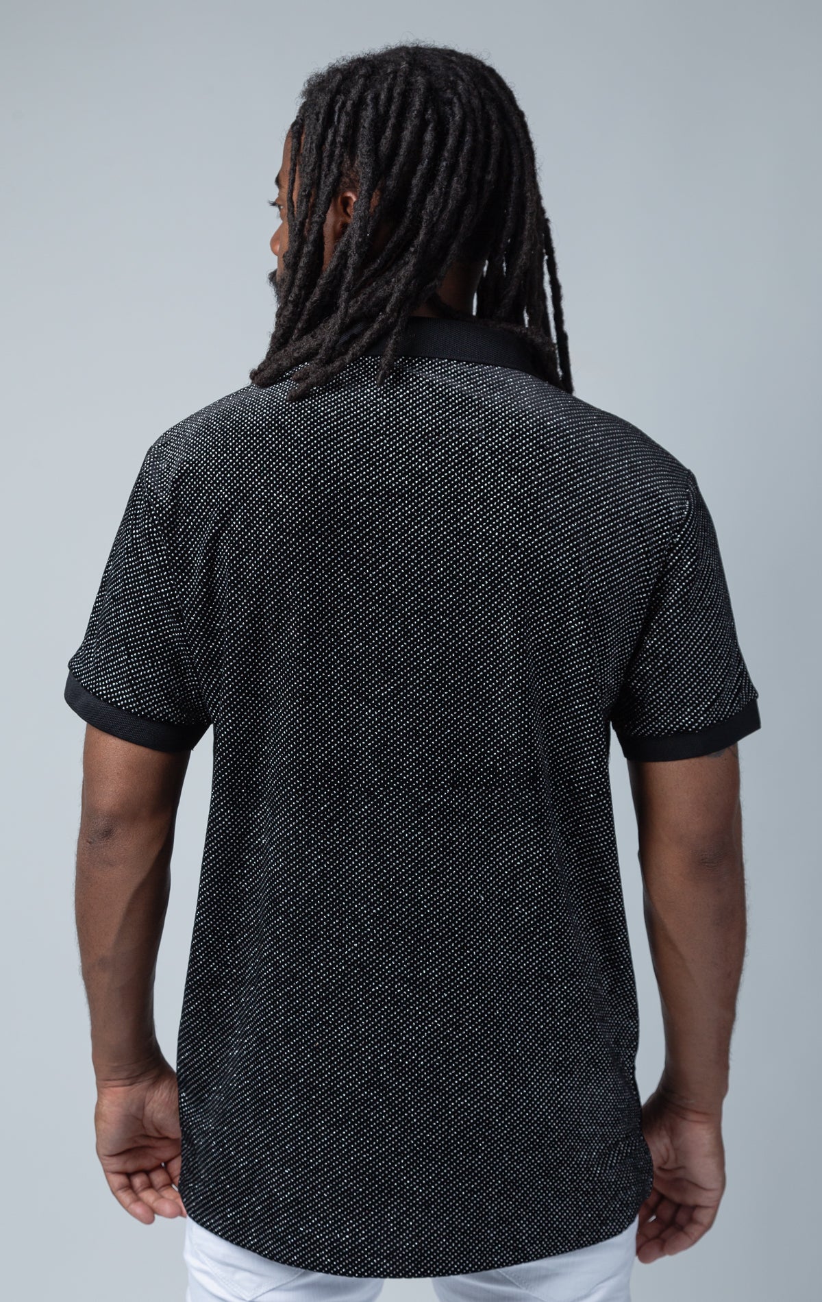 black polo shirt, with a glowing texture