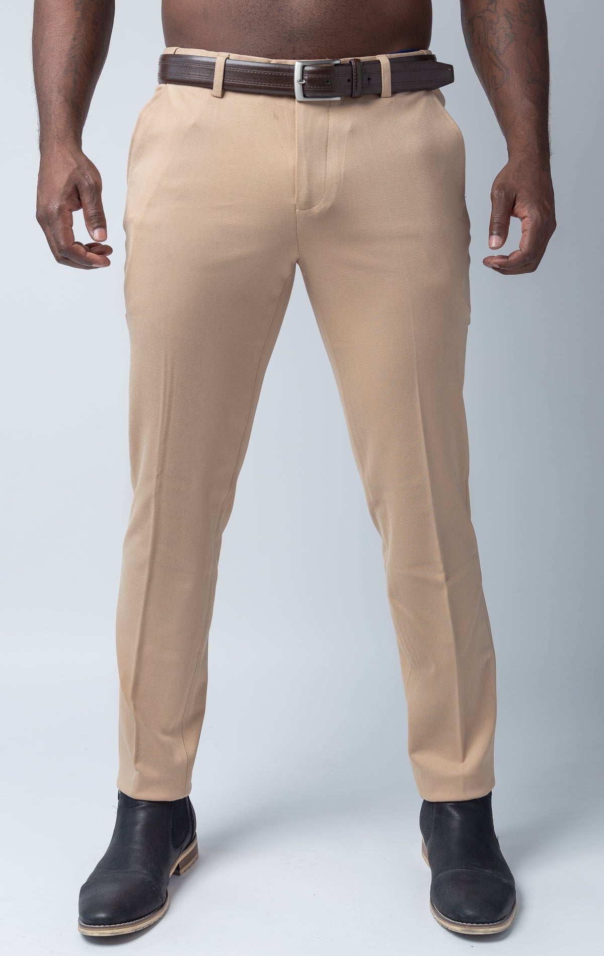 Men's basic solid color chino dress pants with elastic waistband technology in multiple colors