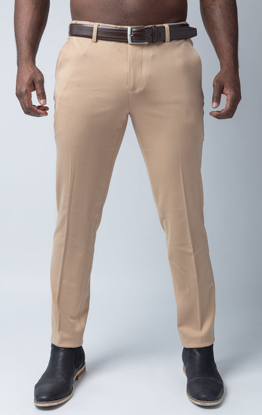 Men's basic solid color chino dress pants with elastic waistband technology in multiple colors