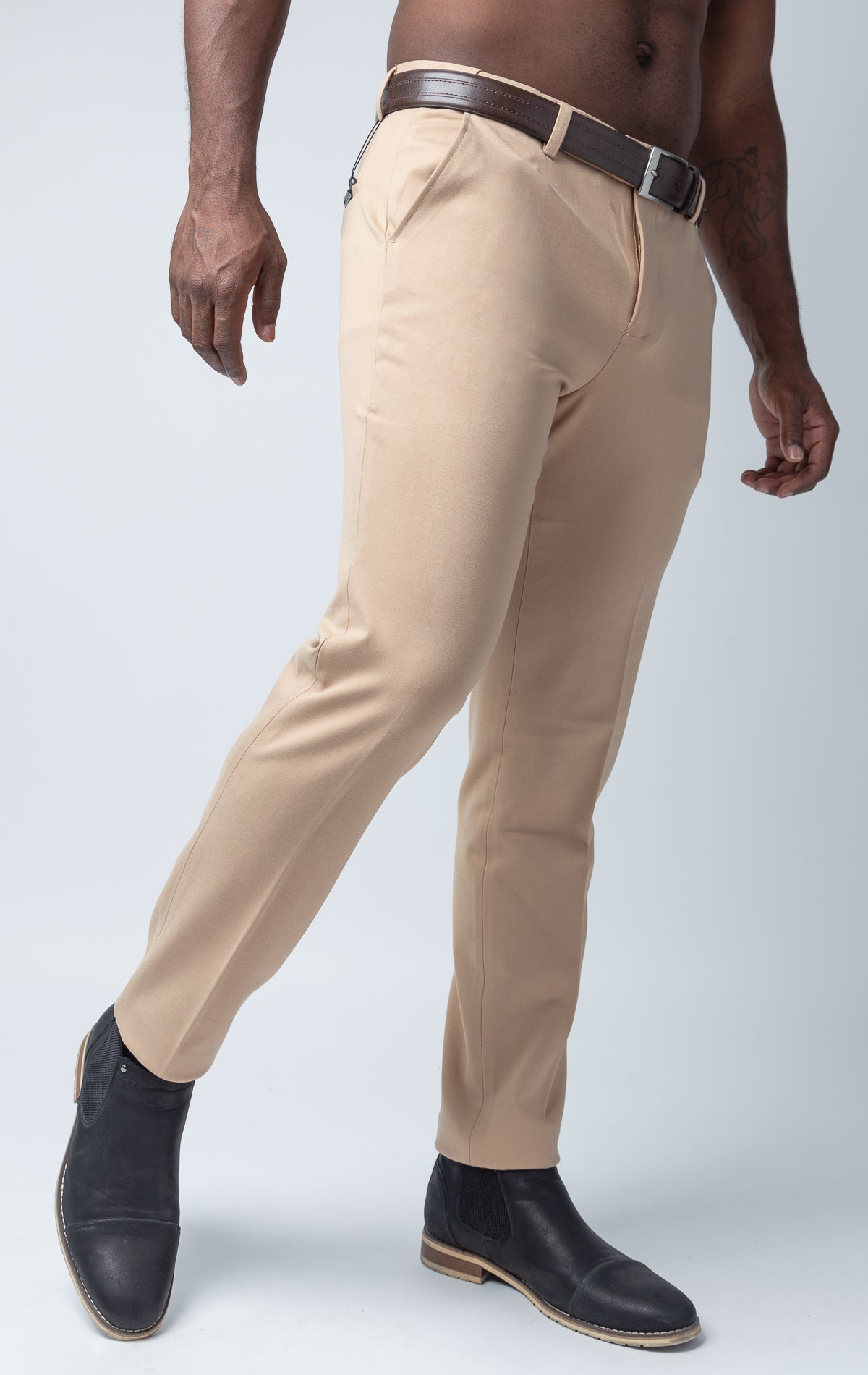 Men's basic solid color chino dress pants with elastic waistband technology in multiple colors