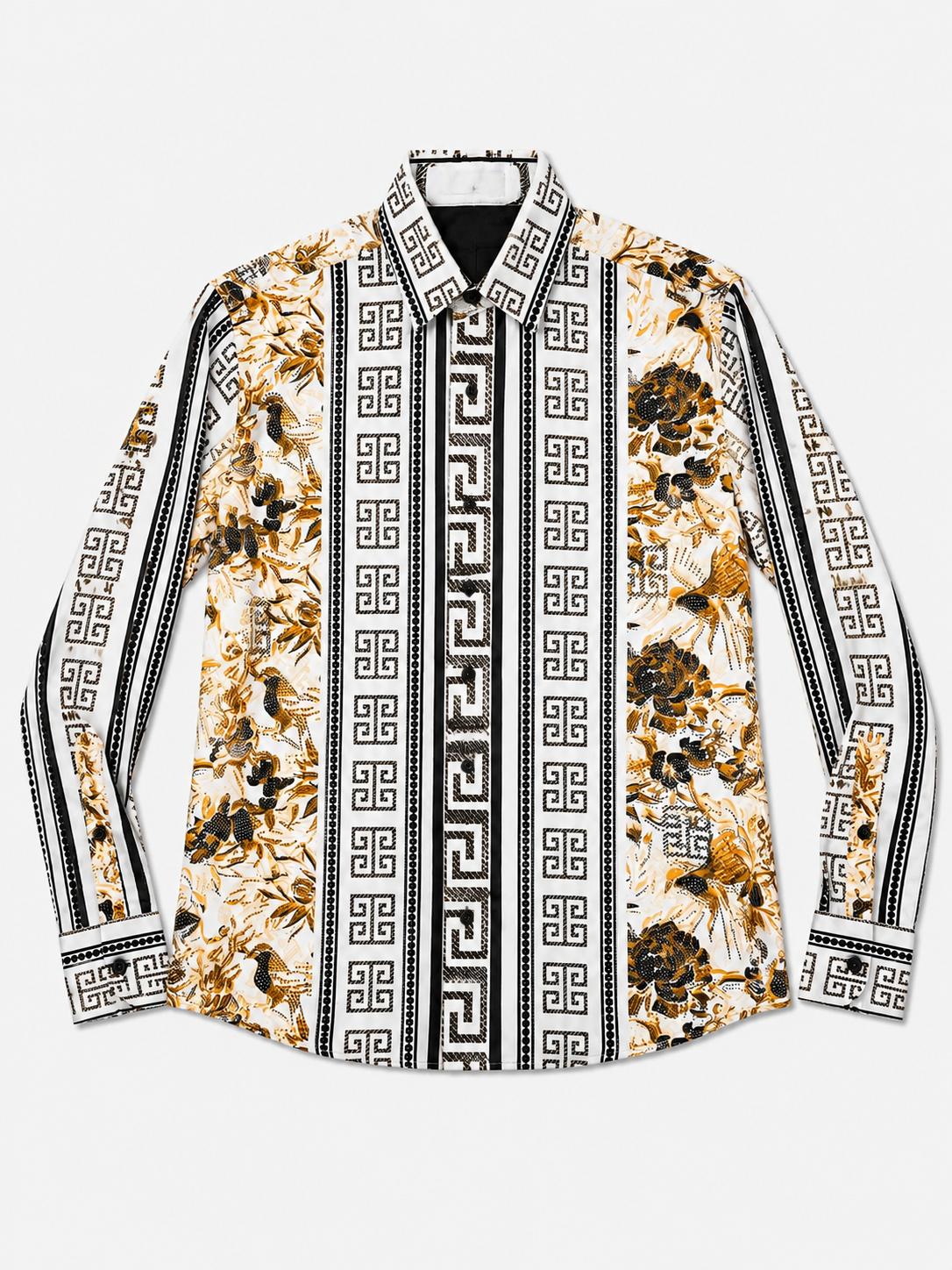 White & Gold Architectural Stretch | Button-Up Shirt