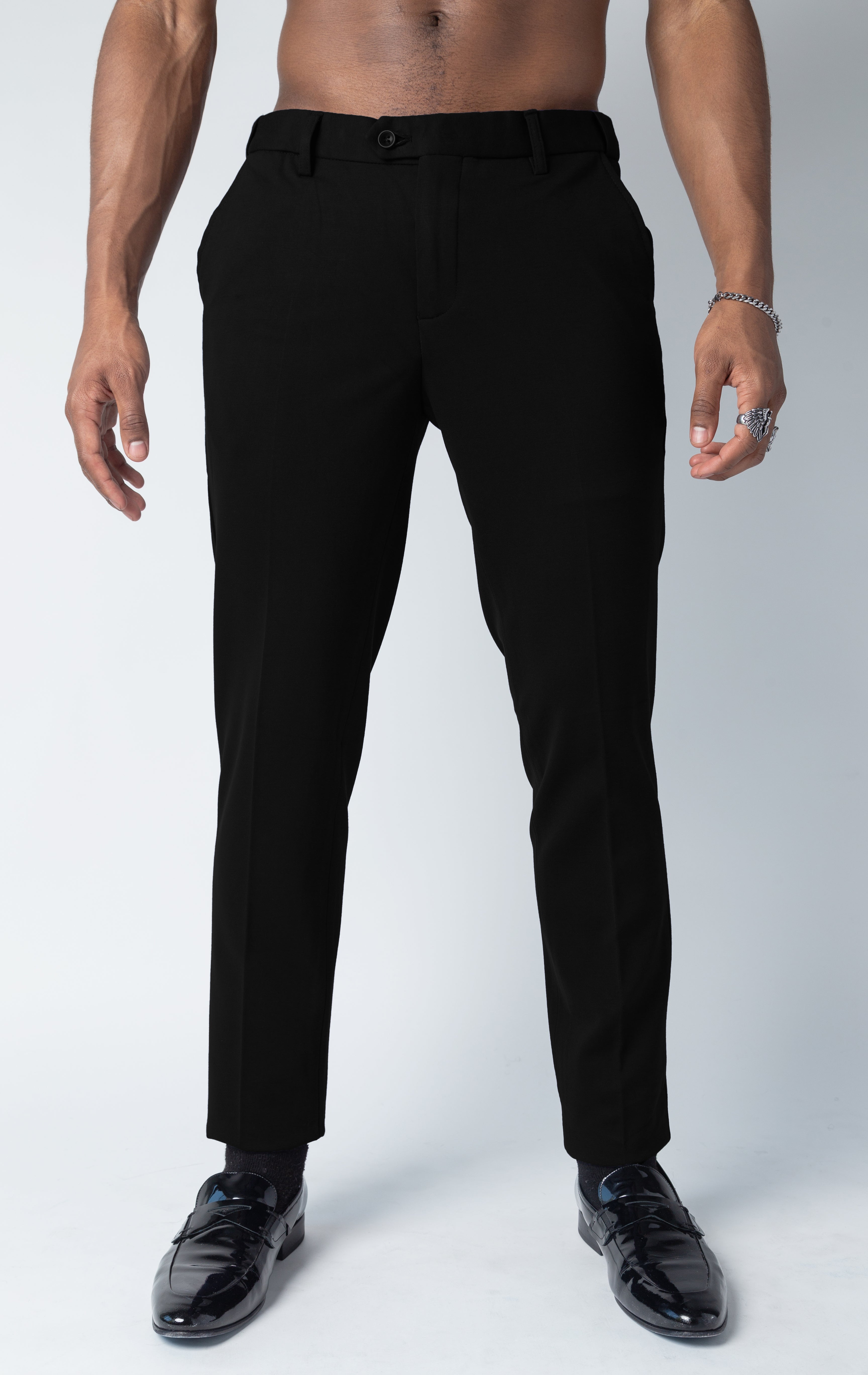 Men's basic solid color chino dress pants with elastic waistband technology in multiple colors