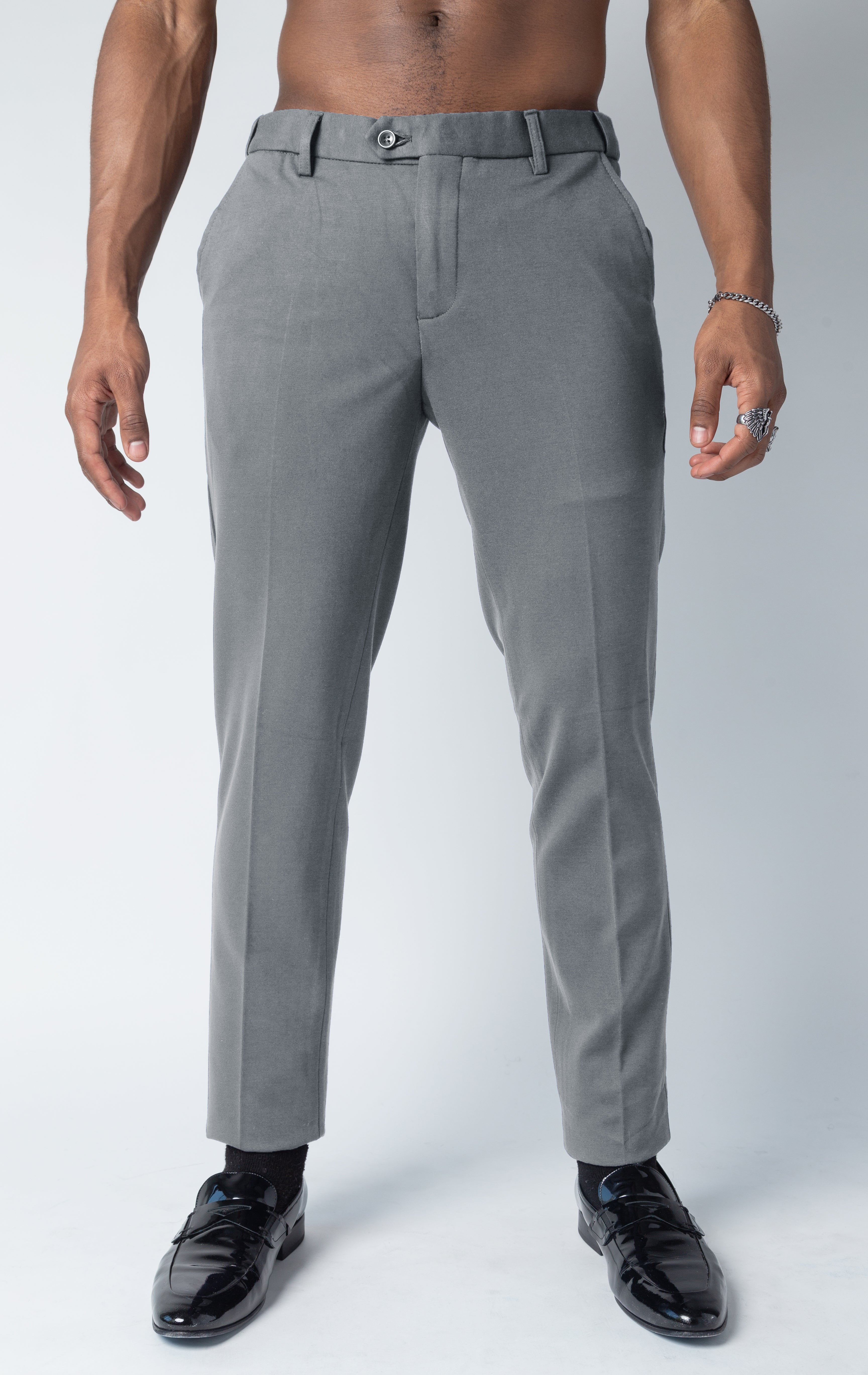 Men's basic solid color chino dress pants with elastic waistband technology in multiple colors