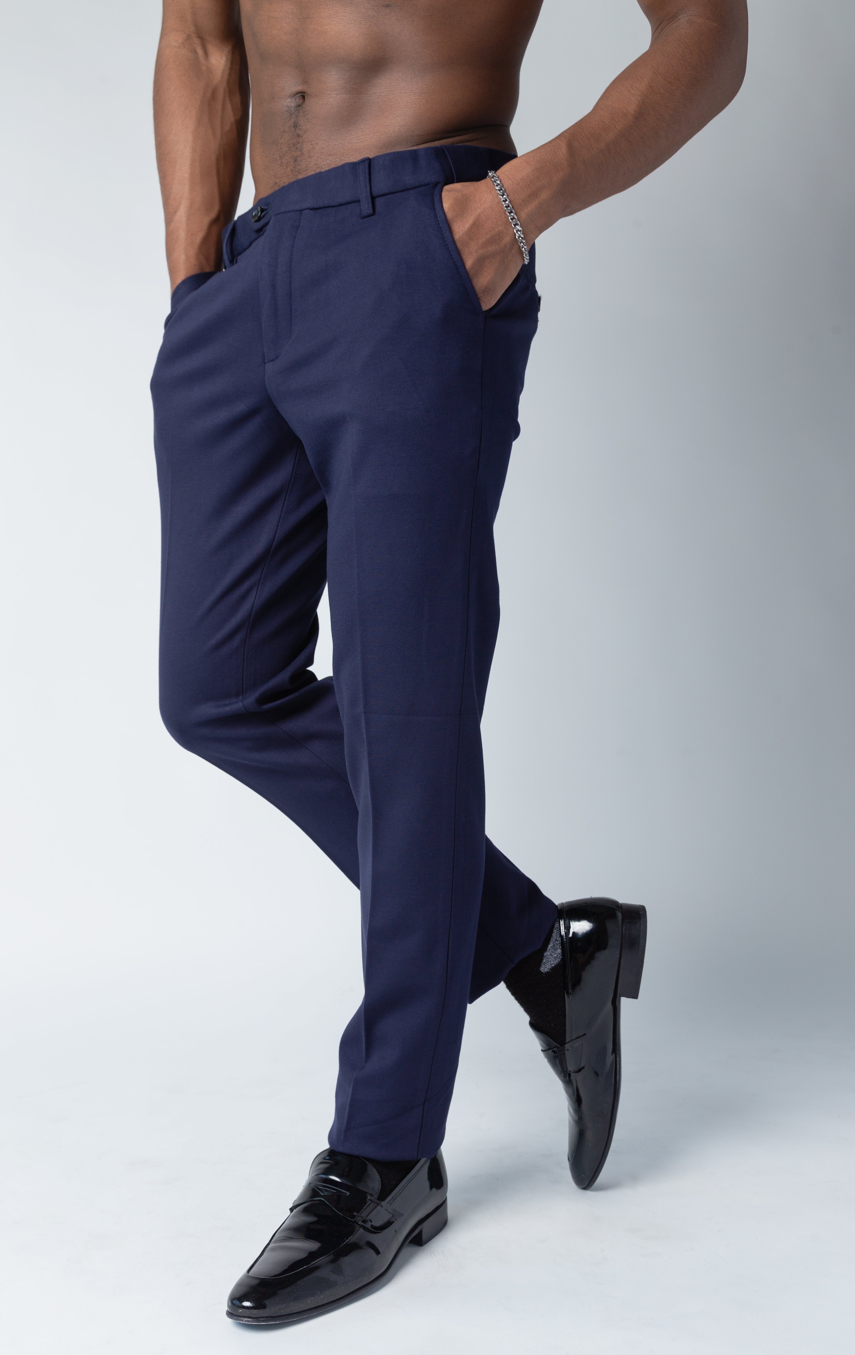 Men's basic solid color chino dress pants with elastic waistband technology in multiple colors