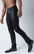 Black glossy sheen, stretchy and leather-like pants