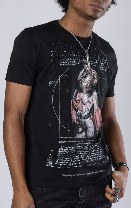 Wild Davinci Crewneck Tee. Features a soft-touch digital print inspired by Leonardo da Vinci. Made from 100% 190gsm mid-weight cotton jersey
