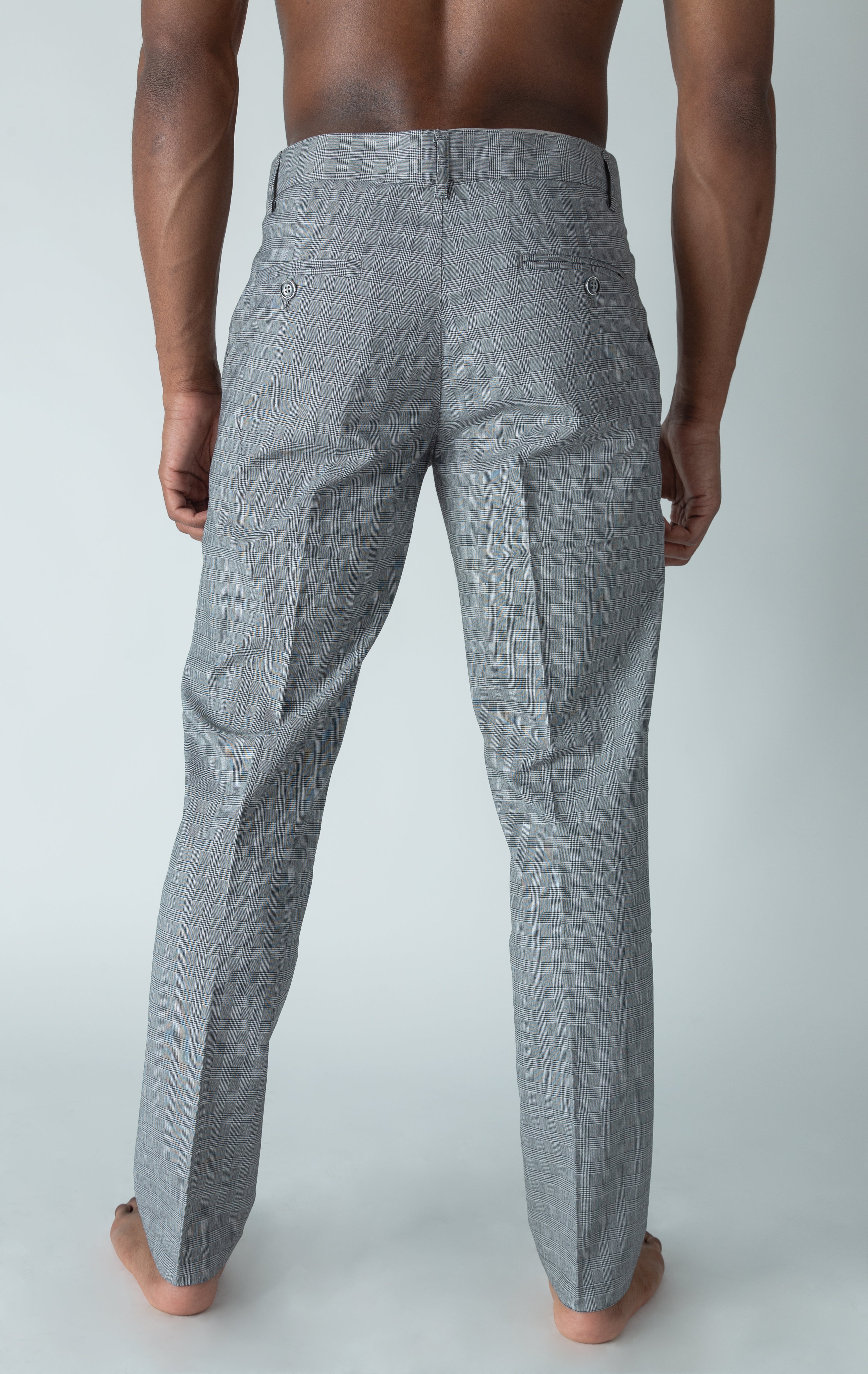 Grey men's plaid dress pants.