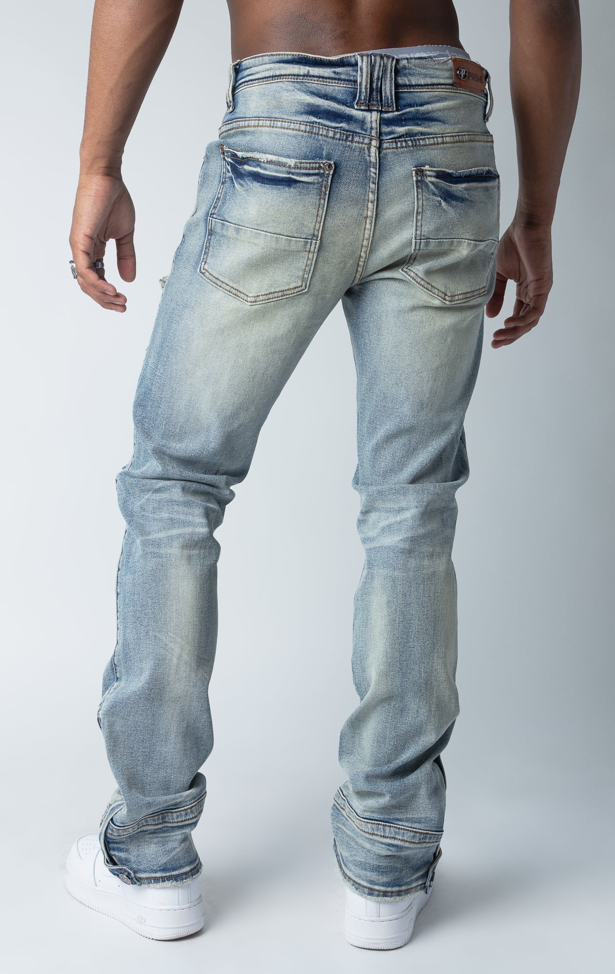 Indigo Corduroy Detailed Semi-Stacked Denim Jean