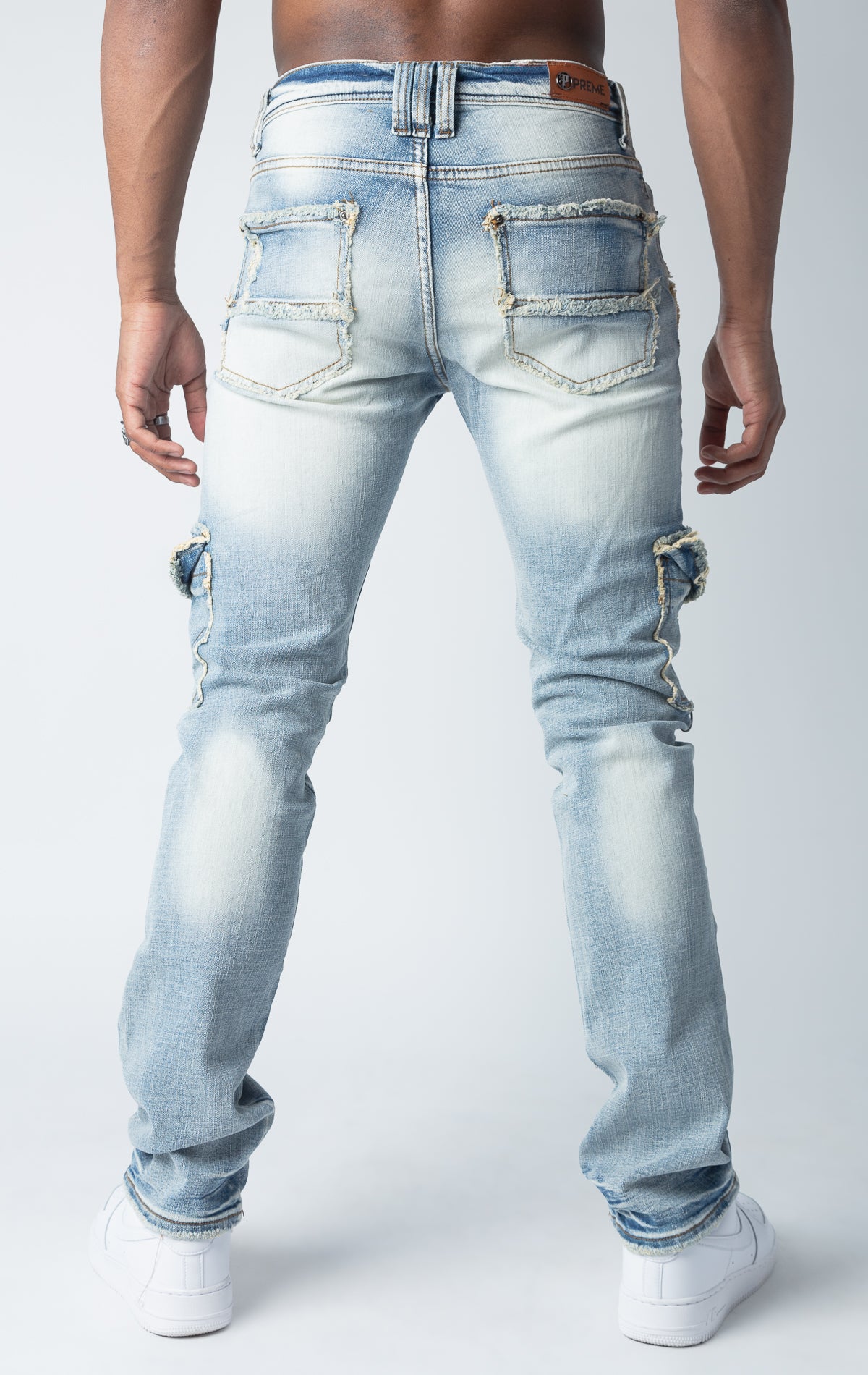 Slim Fit Indigo Denim Cargo Jeans