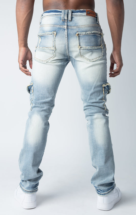 Slim Fit Indigo Denim Cargo Jeans