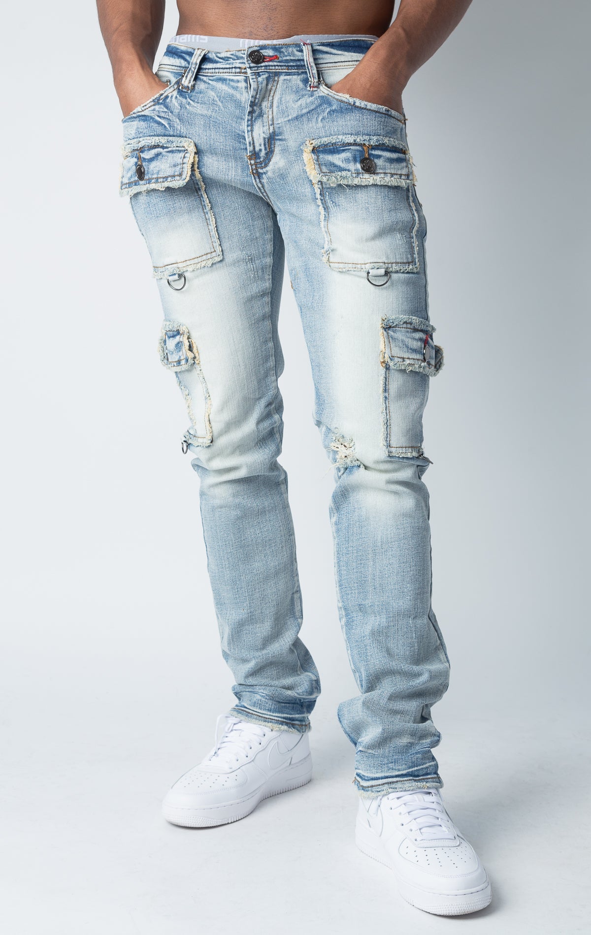 Slim Fit Indigo Denim Cargo Jeans