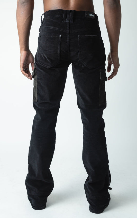 black corduroy semi-stacked flare jeans